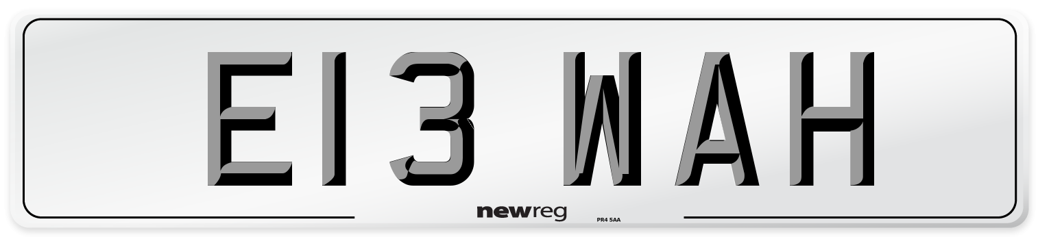 E13 WAH Number Plate from New Reg